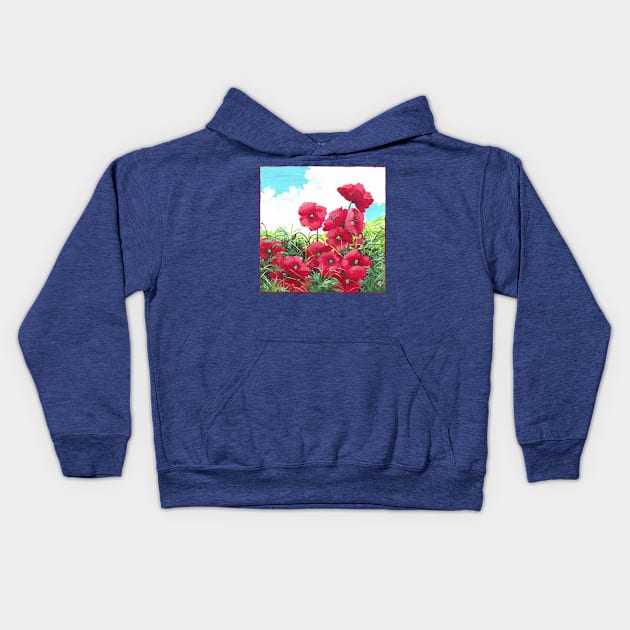 Poppies Are Blooming Kids Hoodie by Art by Veya